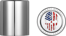 Load image into Gallery viewer, Figurati Designs Docking Hardware Covers - Red/White/Blue American Flag Skull - Stainless Steel - Main Product View