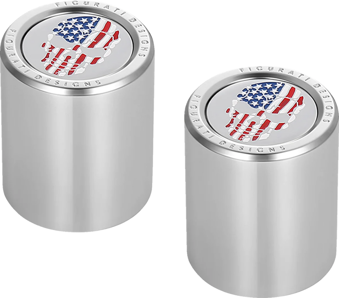 Figurati Designs Docking Hardware Covers - Red/White/Blue American Flag Skull - Stainless Steel - Side View