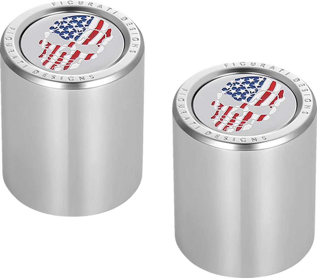 Figurati Designs Docking Hardware Covers - Red/White/Blue American Flag Skull - Stainless Steel - Side View