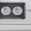 Load image into Gallery viewer, Figurati Designs Docking Hardware Covers - Red/White/Blue American Flag Skull - Stainless Steel - Back View