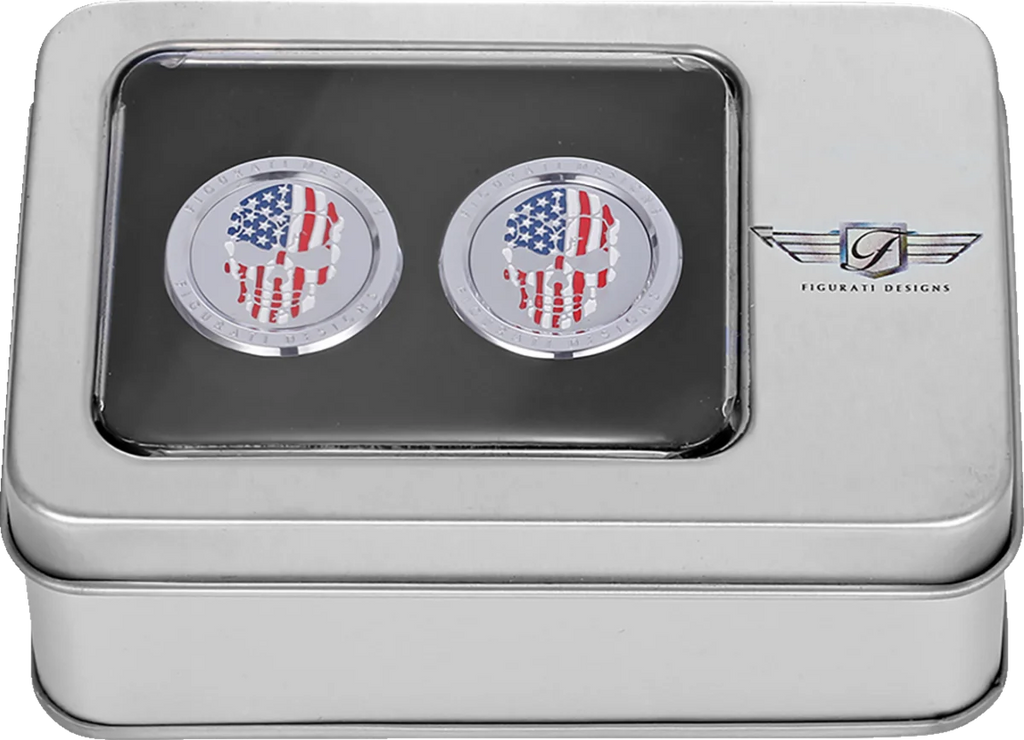 Figurati Designs Docking Hardware Covers - Red/White/Blue American Flag Skull - Stainless Steel - Back View