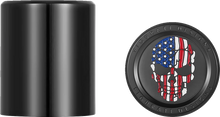 Load image into Gallery viewer, Figurati Designs Docking Hardware Covers - Red/White/Blue American Flag Skull - Short - Black - Main Product View
