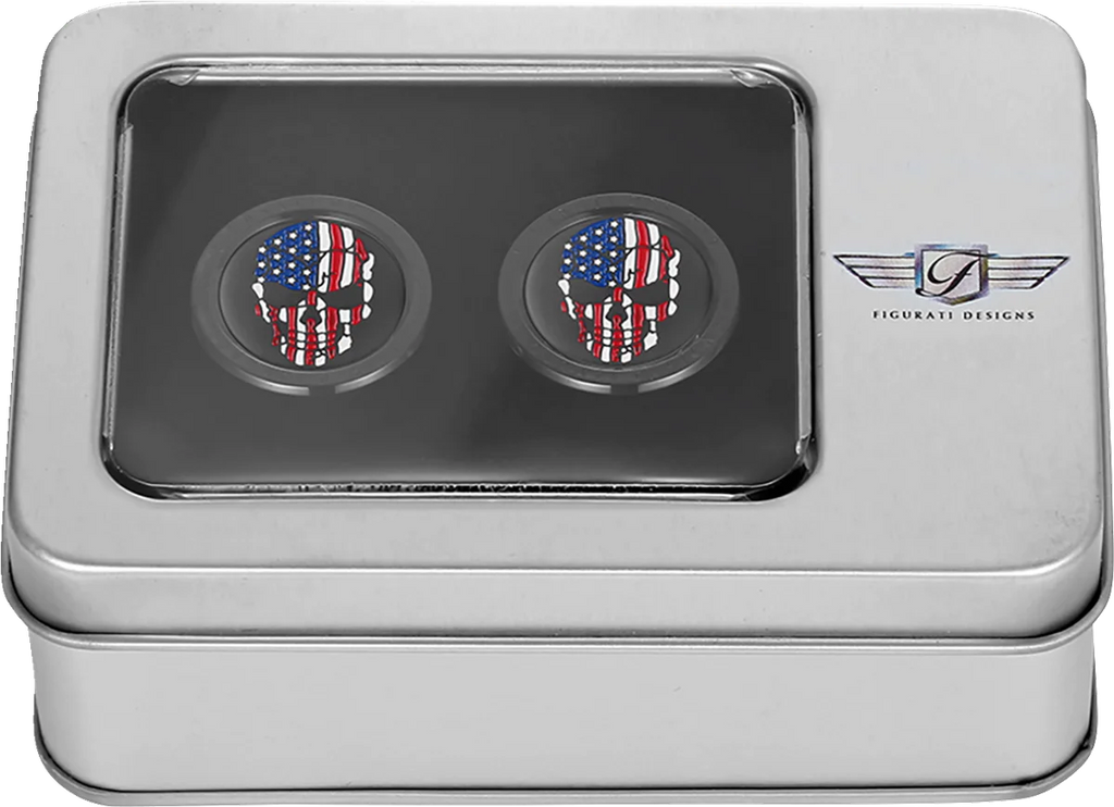 Figurati Designs Docking Hardware Covers - Red/White/Blue American Flag Skull - Short - Black - Back View