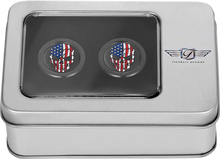 Load image into Gallery viewer, Figurati Designs Docking Hardware Covers - Red/White/Blue American Flag Skull - Short - Black - Back View