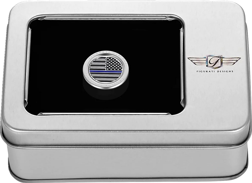 Figurati Designs Heel-Toe Shifter Cover - Blue Line American Flag - Stainless Steel - Back View