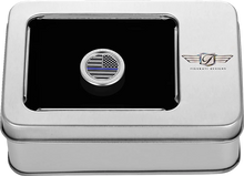 Load image into Gallery viewer, Figurati Designs Heel-Toe Shifter Cover - Blue Line American Flag - Stainless Steel - Back View