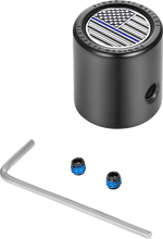 Load image into Gallery viewer, Figurati Designs Heel-Toe Shifter Cover - Blue Line American Flag - Black - Main Product View