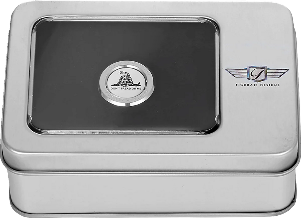 Figurati Designs Heel-Toe Shifter Cover - Don't Tread On Me - Stainless Steel - Side View