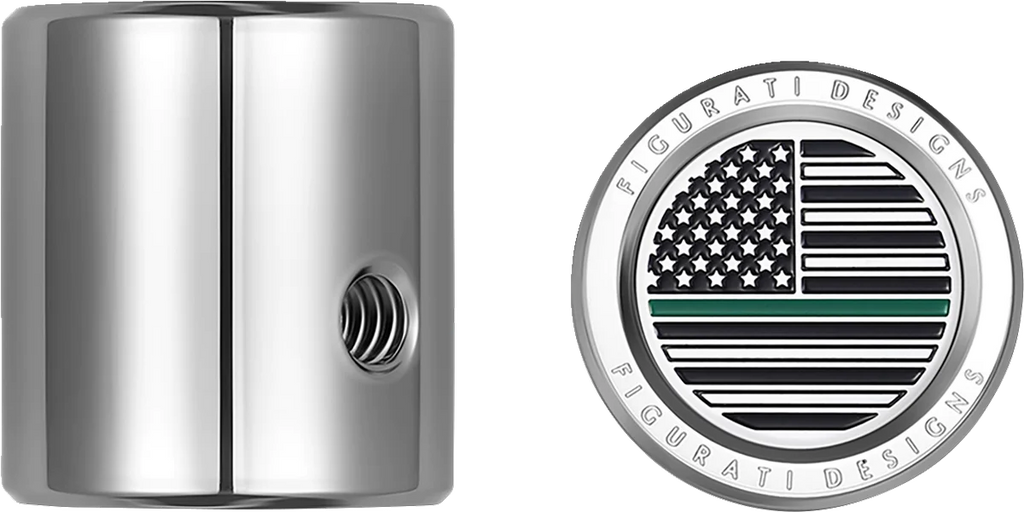 Figurati Designs Heel-Toe Shifter Cover - Green Line American Flag - Stainless Steel - Side View