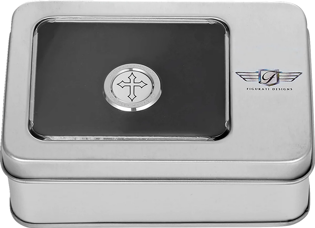 Figurati Designs Heel-Toe Shifter Cover - Maltese Cross - Stainless Steel - Side View