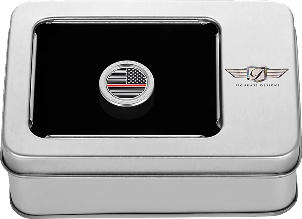 Figurati Designs Heel-Toe Shifter Cover - Red Line American Flag - Stainless Steel - Back View
