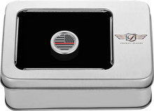 Load image into Gallery viewer, Figurati Designs Heel-Toe Shifter Cover - Red Line American Flag - Stainless Steel - Back View