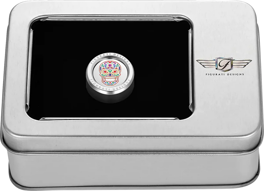 Figurati Designs Heel-Toe Shifter Cover - Sugar Skull - Stainless Steel - Side View