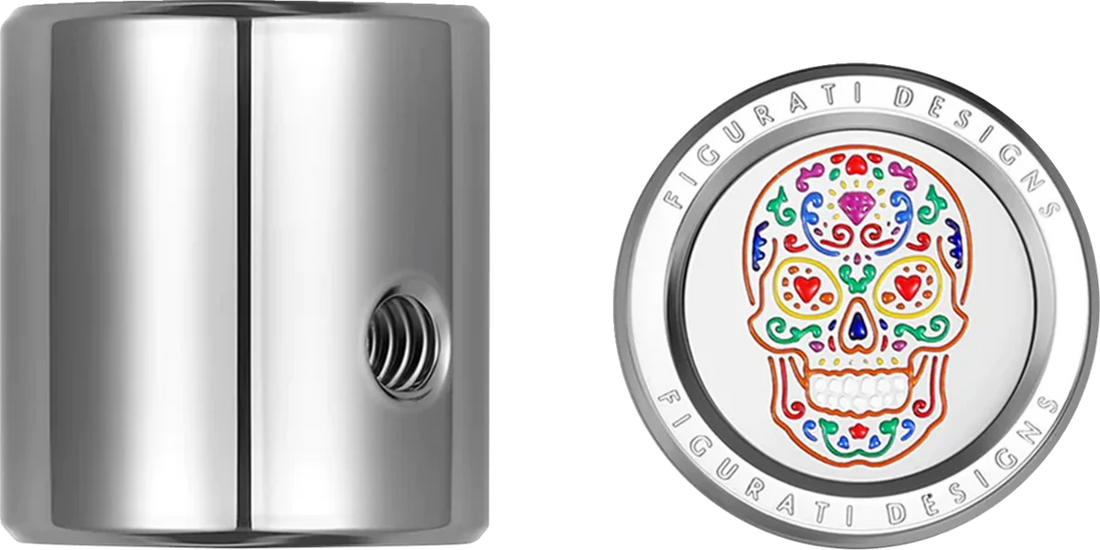 Figurati Designs Heel-Toe Shifter Cover - Sugar Skull - Stainless Steel - Back View
