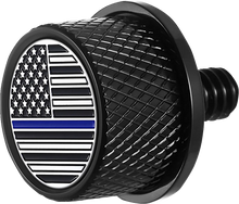 Load image into Gallery viewer, Figurati Designs Seat Mounting Knob - Black - Blue Line American Flag - Main Product View
