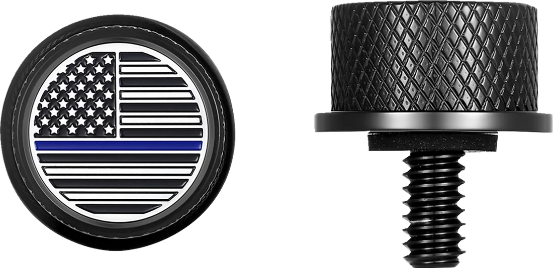 Figurati Designs Seat Mounting Knob - Black - Blue Line American Flag - Side View