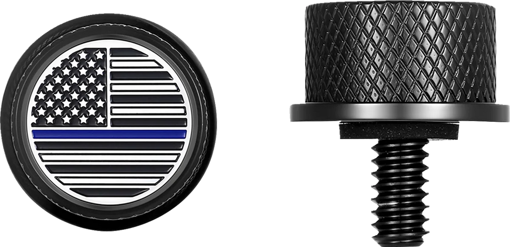 Figurati Designs Seat Mounting Knob - Black - Blue Line American Flag - Side View