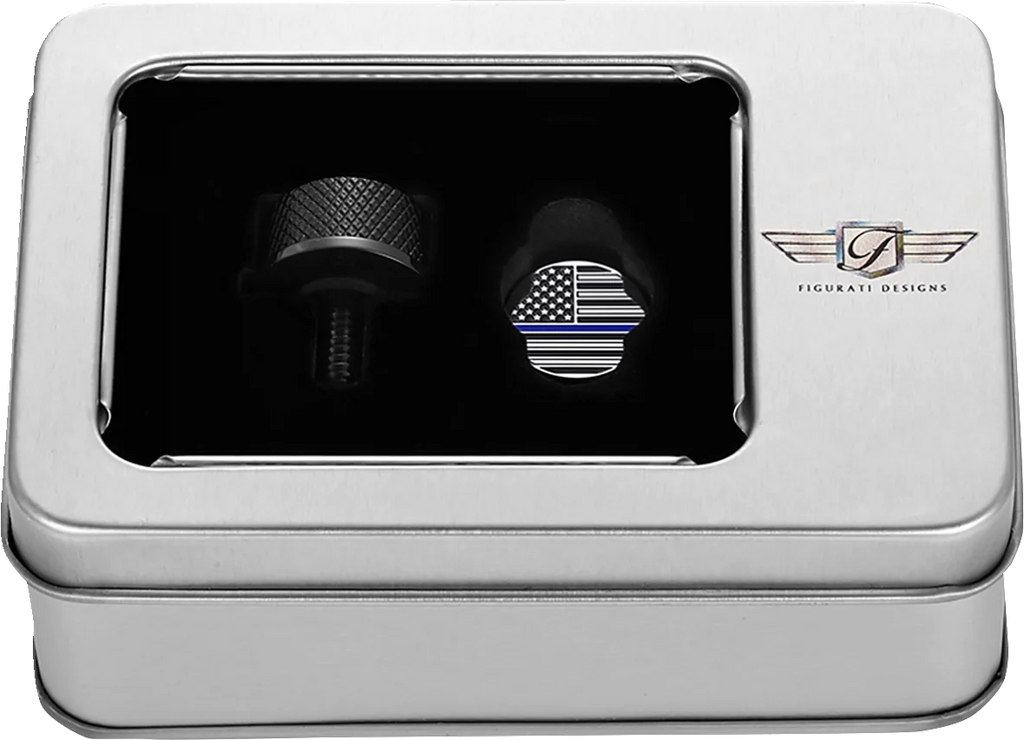 Figurati Designs Seat Mounting Knob - Black - Blue Line American Flag - Back View