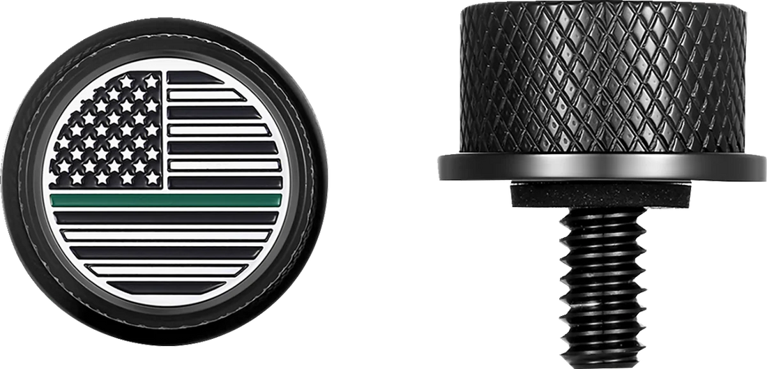 Figurati Designs Seat Mounting Knob - Black - Green Line American Flag - Side View