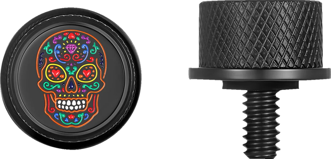 Figurati Designs Seat Mounting Knob - Black - Sugar Skull - Side View