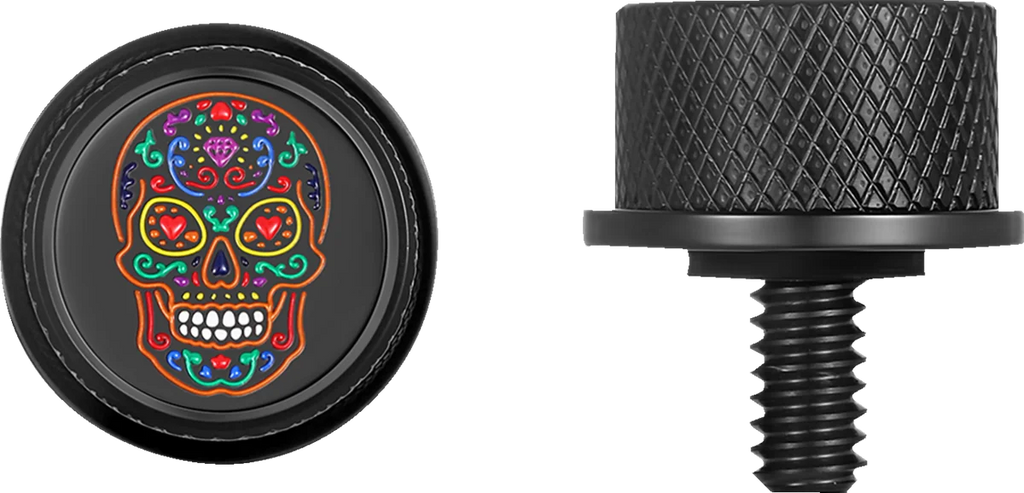 Figurati Designs Seat Mounting Knob - Black - Sugar Skull - Side View