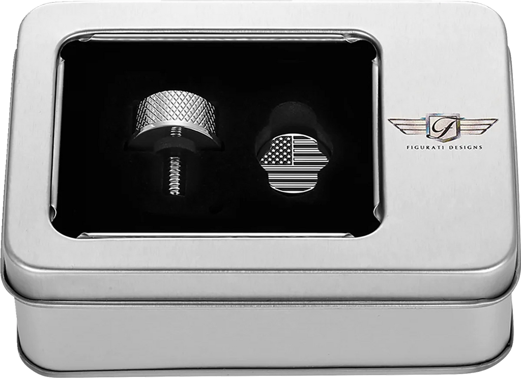 Figurati Designs Seat Mounting Knob - Stainles Steel - Black/White American Flag - Contrast Cut - Back View