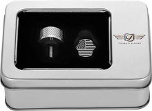 Load image into Gallery viewer, Figurati Designs Seat Mounting Knob - Stainles Steel - Black/White American Flag - Contrast Cut - Back View