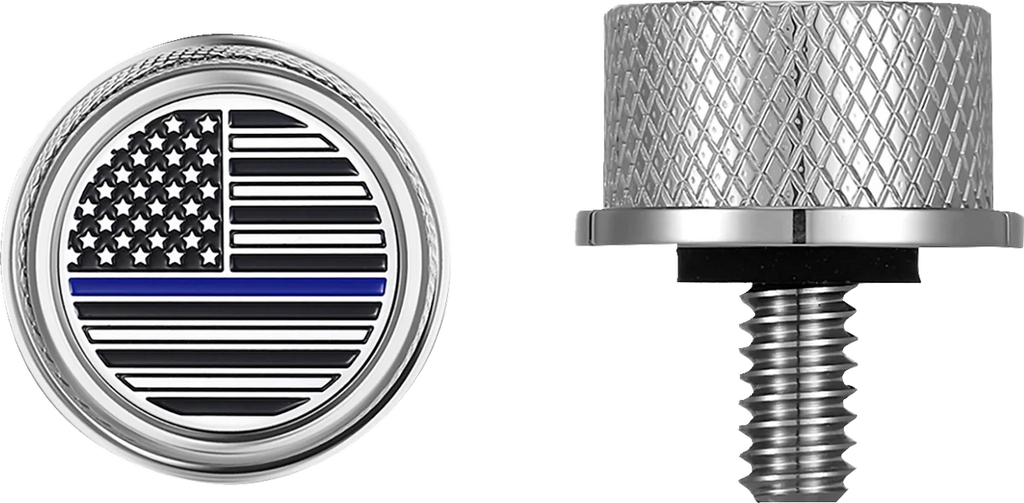 Figurati Designs Seat Mounting Knob - Stainless Steel - Blue Line American Flag - Side View