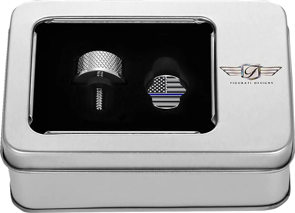 Figurati Designs Seat Mounting Knob - Stainless Steel - Blue Line American Flag - Back View