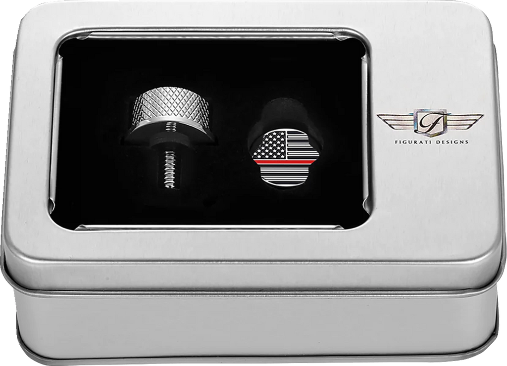 Figurati Designs Seat Mounting Knob - Stainless Steel - Red Line American Flag - Back View