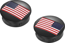 Load image into Gallery viewer, Figurati Designs Swing Arm Covers - American Flag - Custom - Reversed - Black - Side View