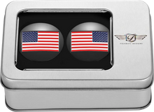 Load image into Gallery viewer, Figurati Designs Swing Arm Covers - American Flag - Custom - Reversed - Black - Back View