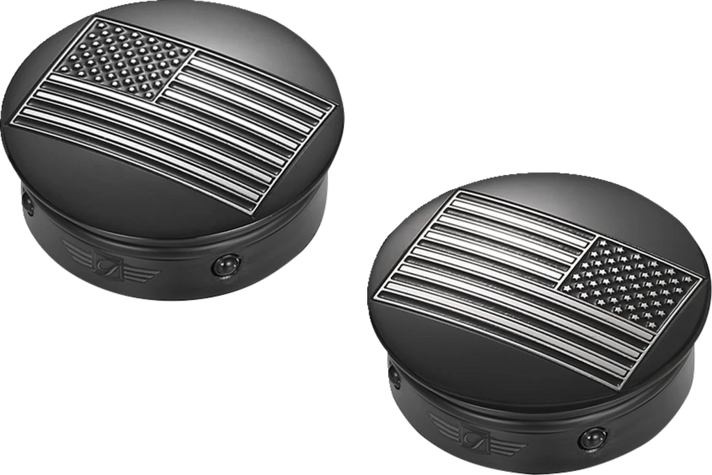 Figurati Designs Swing Arm Covers - Black Contrast Cut American Flag - Custom - Reversed - Black - Side View
