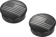 Load image into Gallery viewer, Figurati Designs Swing Arm Covers - Black Contrast Cut American Flag - Custom - Reversed - Black - Side View