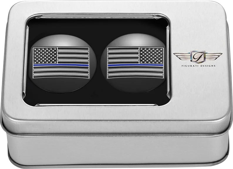 Figurati Designs Swing Arm Covers - Blue Line American Flag - Custom - Black - Reversed - Back View