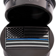 Load image into Gallery viewer, Figurati Designs Swing Arm Covers - Blue Line American Flag - Custom - Black - Reversed - Installation View