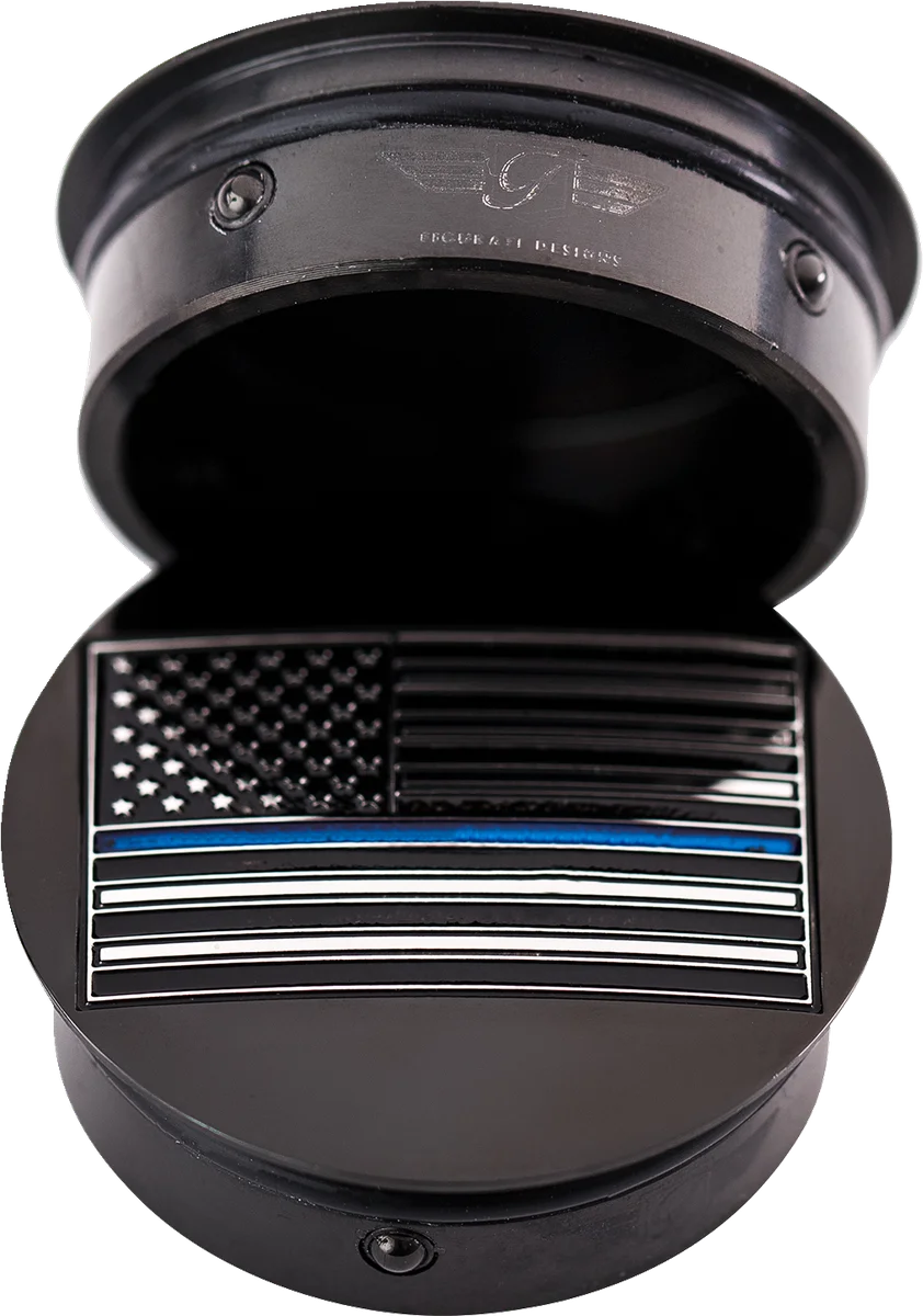 Figurati Designs Swing Arm Covers - Blue Line American Flag - Custom - Black - Reversed - Installation View