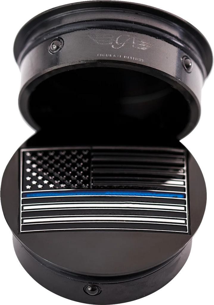 Figurati Designs Swing Arm Covers - Blue Line American Flag - Custom - Black - Reversed - Installation View