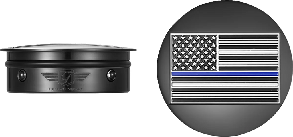 Figurati Designs Swing Arm Covers - Blue Line American Flag - Custom - Black - Reversed - Main Product View