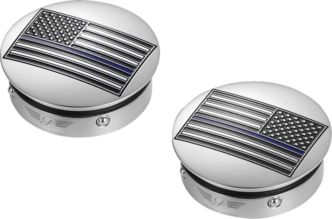 Figurati Designs Swing Arm Covers - Blue Line American Flag - Custom - Reversed - Side View