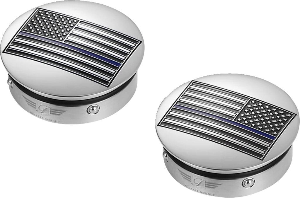 Figurati Designs Swing Arm Covers - Blue Line American Flag - Custom - Reversed - Side View