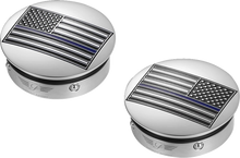 Load image into Gallery viewer, Figurati Designs Swing Arm Covers - Blue Line American Flag - Custom - Reversed - Side View