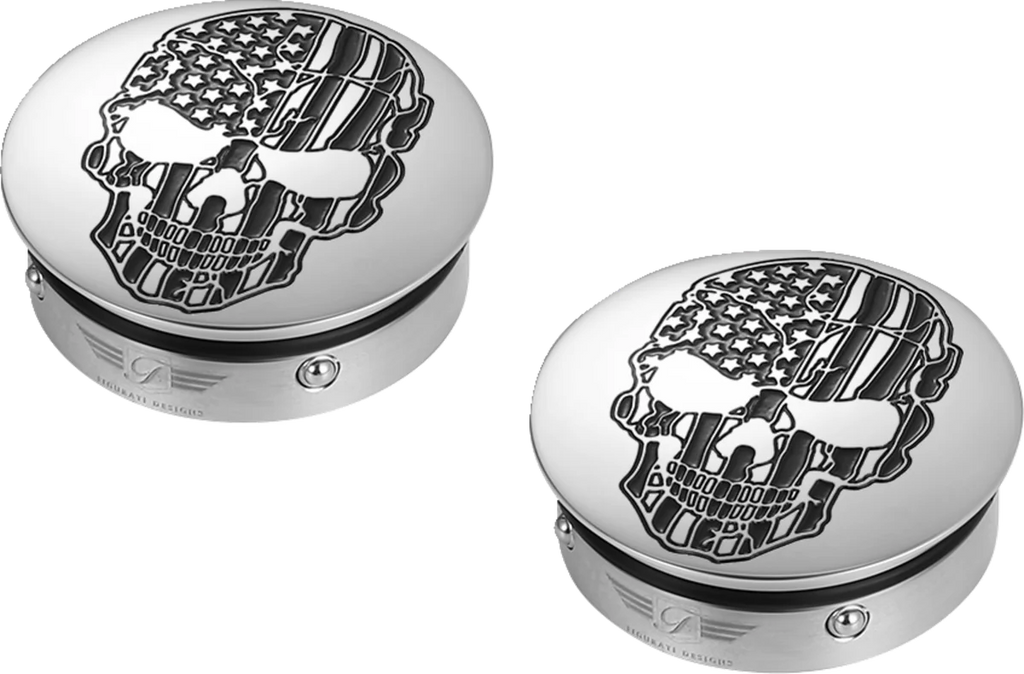 Figurati Designs Swing Arm Covers - Contrast Cut - American Flag Skull - Custom - Side View
