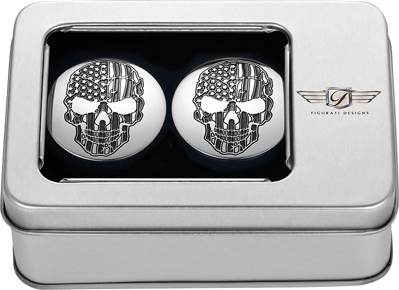 Figurati Designs Swing Arm Covers - Contrast Cut - American Flag Skull - Custom - Back View