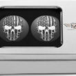 Load image into Gallery viewer, Figurati Designs Swing Arm Covers - Contrast Cut - American Flag Skull - Custom - Black - Back View