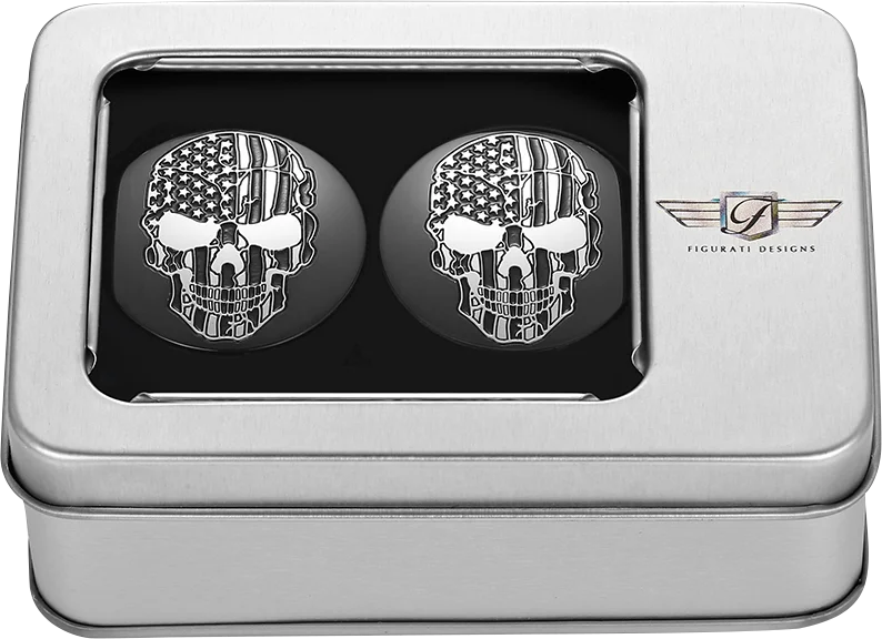 Figurati Designs Swing Arm Covers - Contrast Cut - American Flag Skull - Custom - Black - Back View
