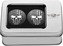 Load image into Gallery viewer, Figurati Designs Swing Arm Covers - Contrast Cut - American Flag Skull - Custom - Black - Back View