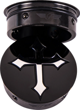 Load image into Gallery viewer, Figurati Designs Swing Arm Covers - Cross - Custom - Black - Installation View
