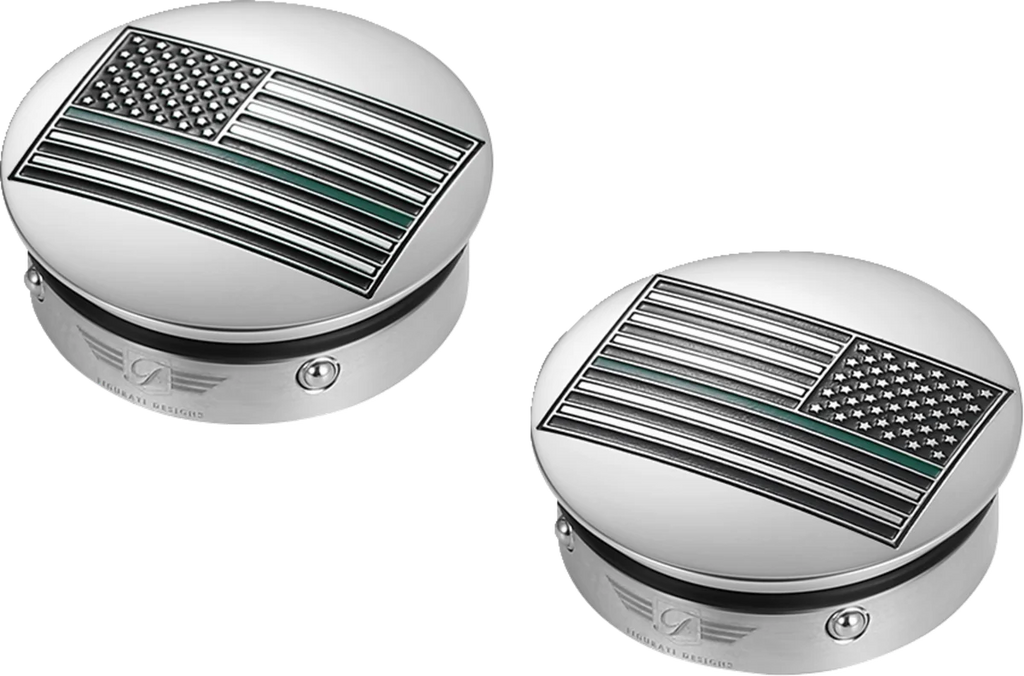 Figurati Designs Swing Arm Covers - Green Line American Flag - Custom - Reversed - Side View
