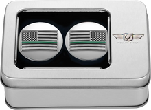 Load image into Gallery viewer, Figurati Designs Swing Arm Covers - Green Line American Flag - Custom - Reversed - Back View